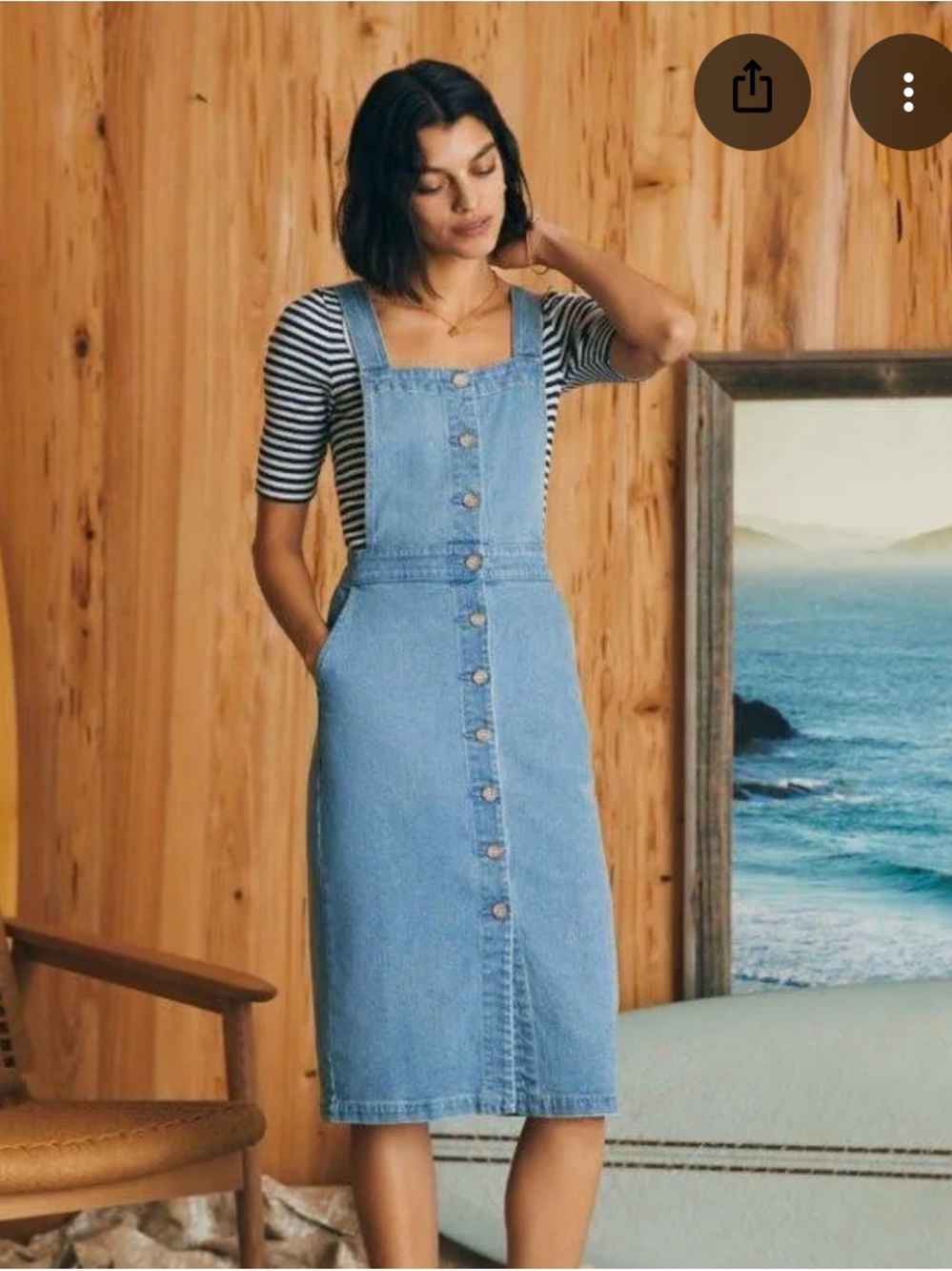 Faherty Organic Cotton Denim Remi Pinafore Dress Size 8 Cottagecore Hemp Organic